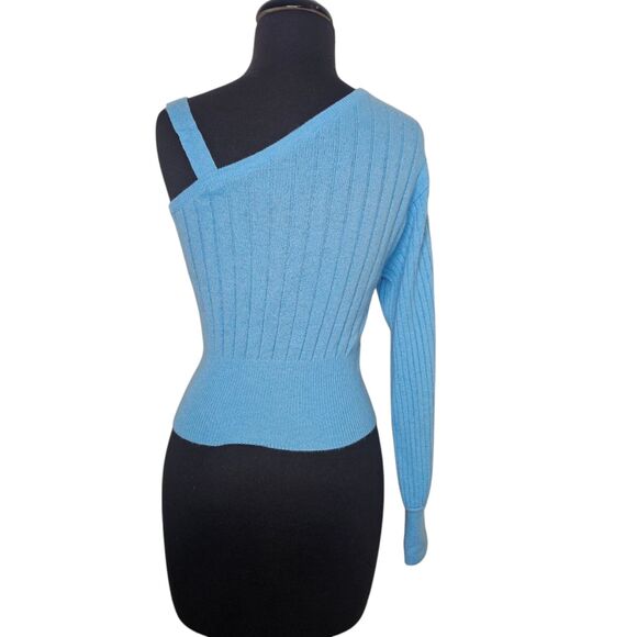 CRUSH x MORLEY One Shoulder Cashmere Sweater XS Blue Ribbed Removeable Strap - Picture 5 of 8